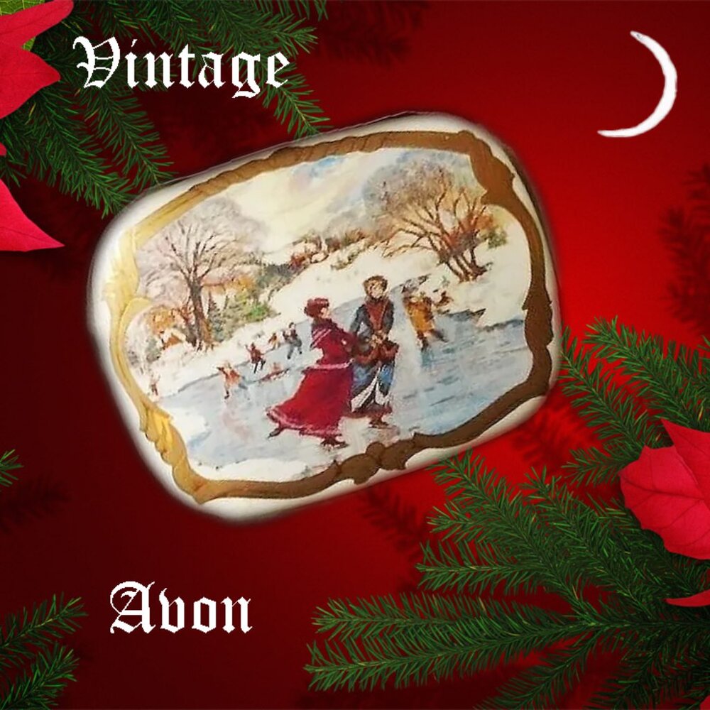 Holiday Pin Rare Vintage Avon Book Piece, Victorian Winter Skating Scene